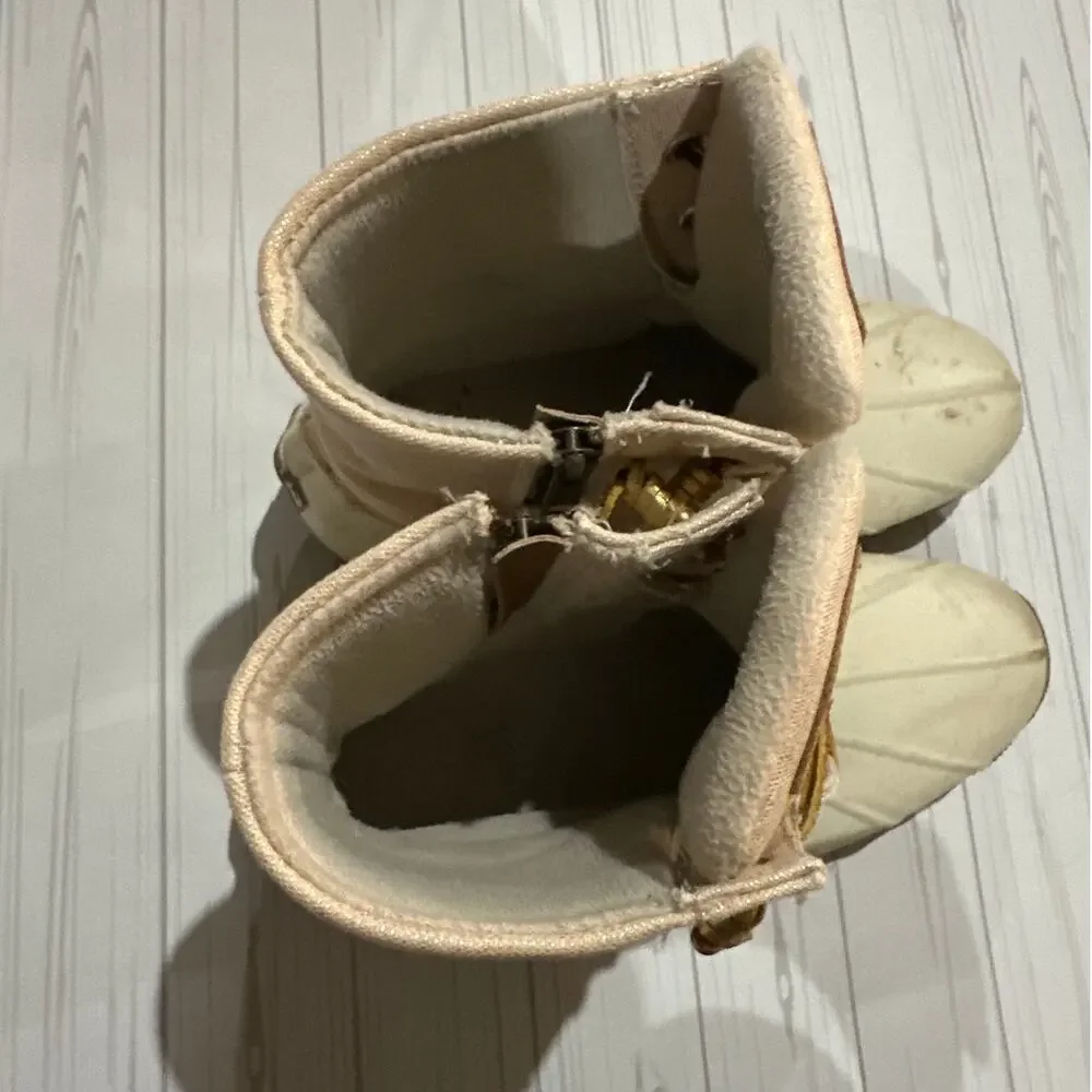 Womens Sperry Top-Sider Saltwater Canvas Rain Boots Oat/Gold Waterproof Rubber